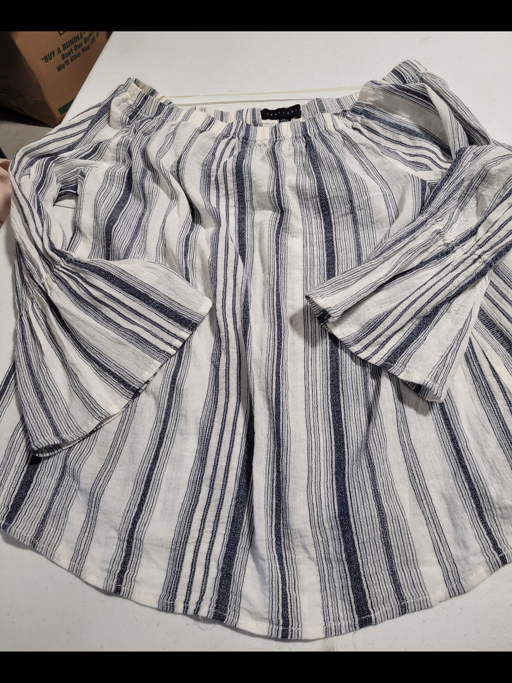 Sanctuary Off-Shoulder Stripe Peasant Top - White & Navy